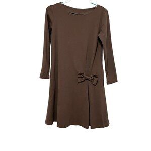 Le Muse A Line Dress Pockets 3/4 Sleeve Bow Taupe Brown Viscose Size Medium